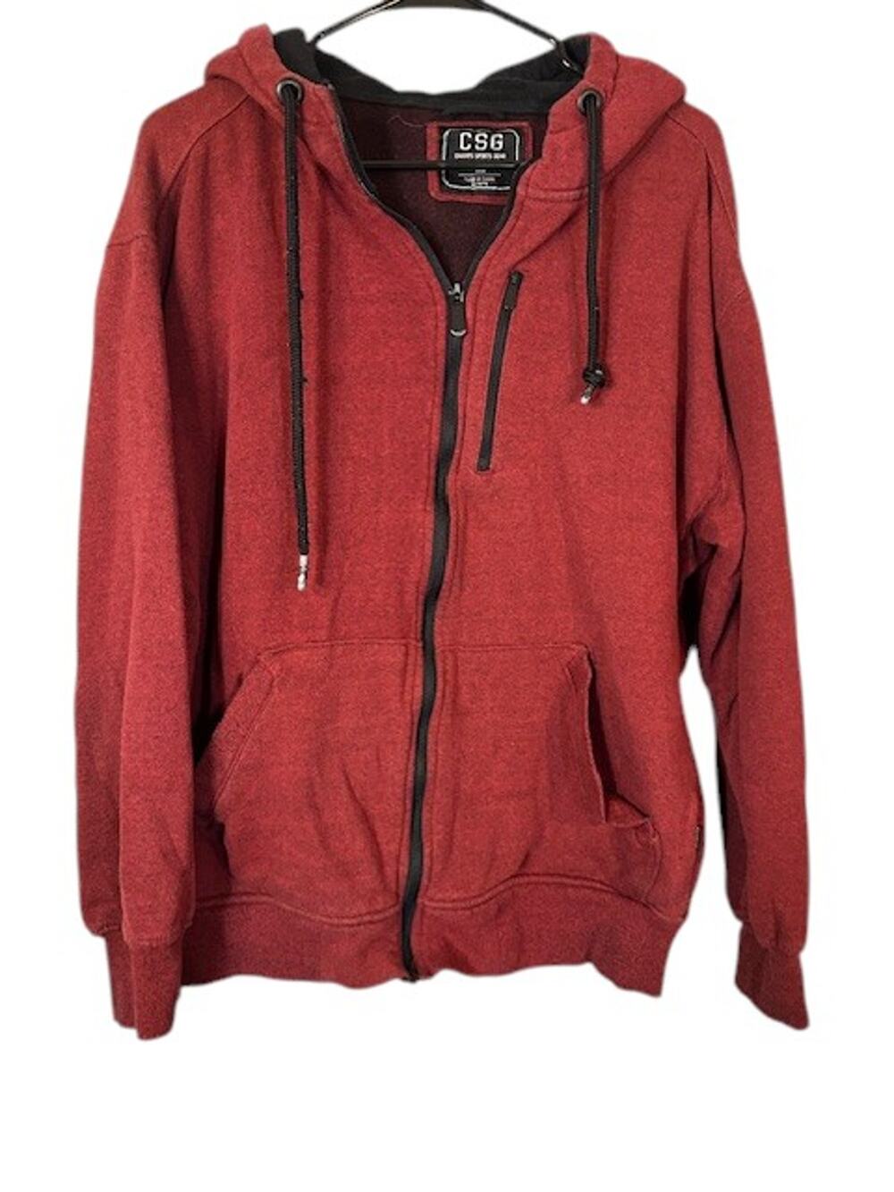 CSG Maroon Cotton Blend Hooded Full Zip Casual Sweat Jacket Men Sz XL